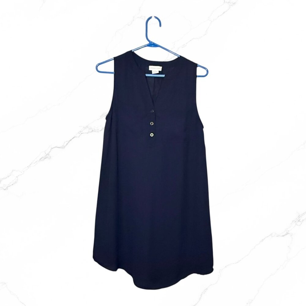 Adrienne Vittadini Navy Blue Shirt Dress Pockets Sleeveless Women's size 6